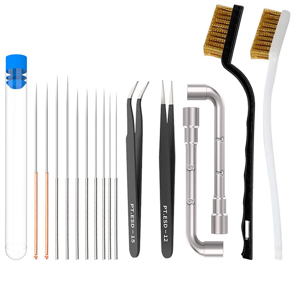 17 PCS 3D Printer Cleaning Kit 3D Printer Pins Brush Wrench Tweezers Kit