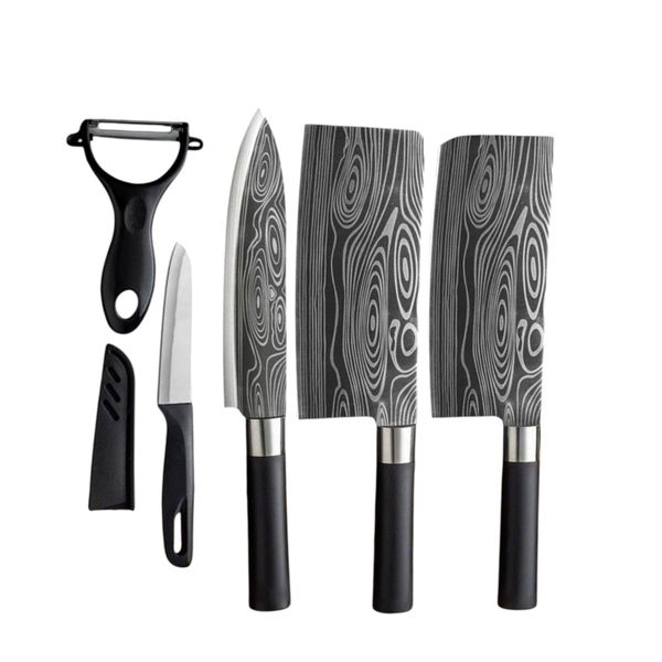 5 Piece - Kitchen Knife Set with Peeler - Black