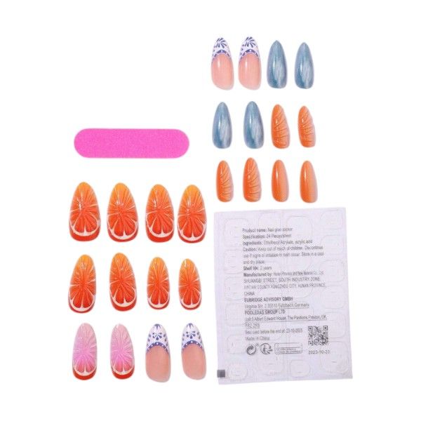 24-Piece Press On Nails Set With 3D 3D Summer-Inspired Art - Multi Colour