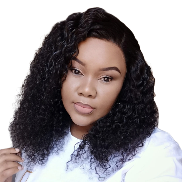 Geebuy 14 inch Curl Malaysian Water Wave Wig Transparent Lace Vietnamese