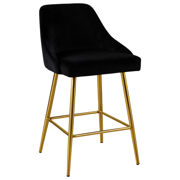 Stylish Velvet Bar Stool - Gold Legs, Modern Look