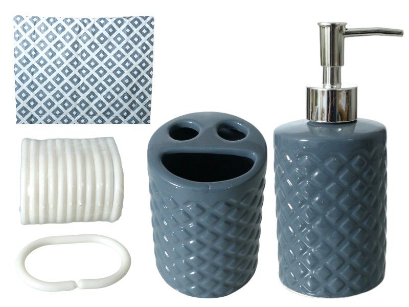 Bathroom Shower Curtain - Soap Dispenser - Toothpaste Holder 3 Piece Set