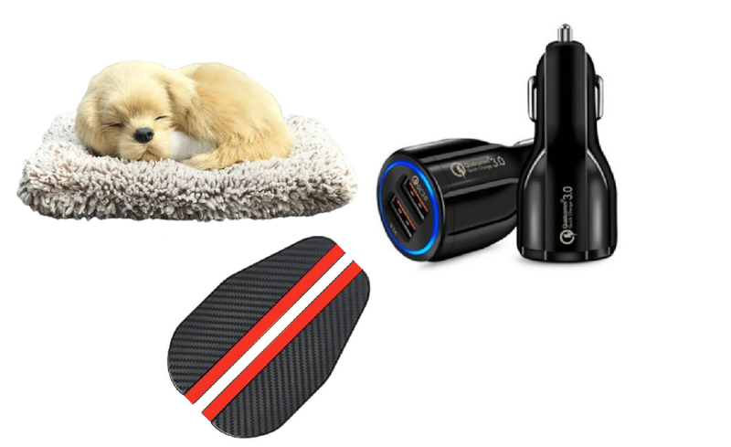 Car Accessory Bundle - Charger/Rearview Eyebrow/Puppy