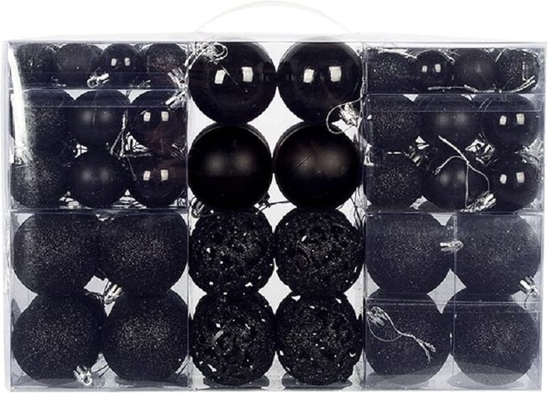 Luxurious shatterproof Christmas baubles 100pcs black .
