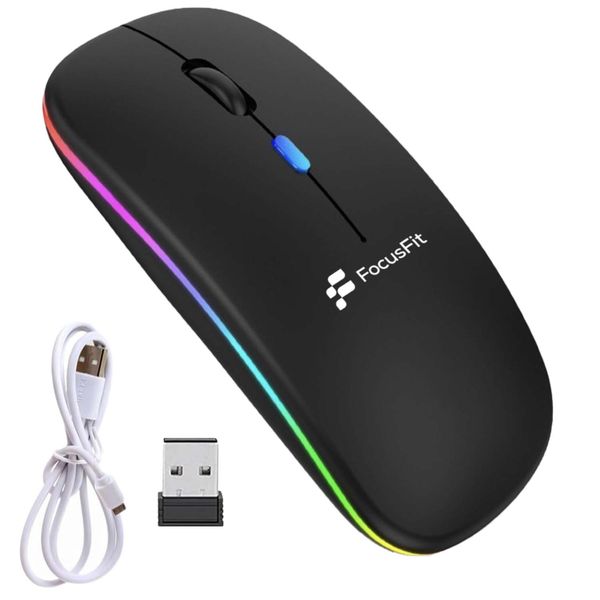 FocusFit Slim Dual-Mode Wireless LED Mouse - Silent &amp; Rechargeable