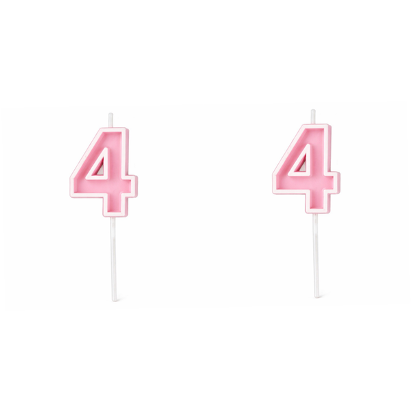 2 Pack - Number 4 Birthday Candle - Pink