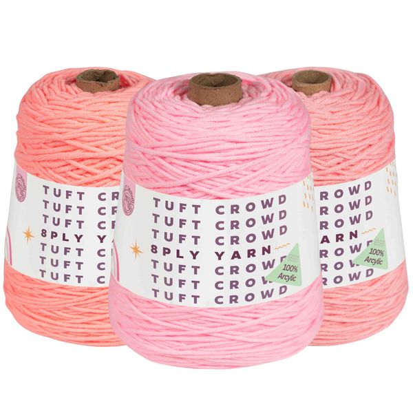 Pink Yarn, 8-ply Tufting Yarn, Yarn Fiber, 100% Acrylic Yarn (3x400g)