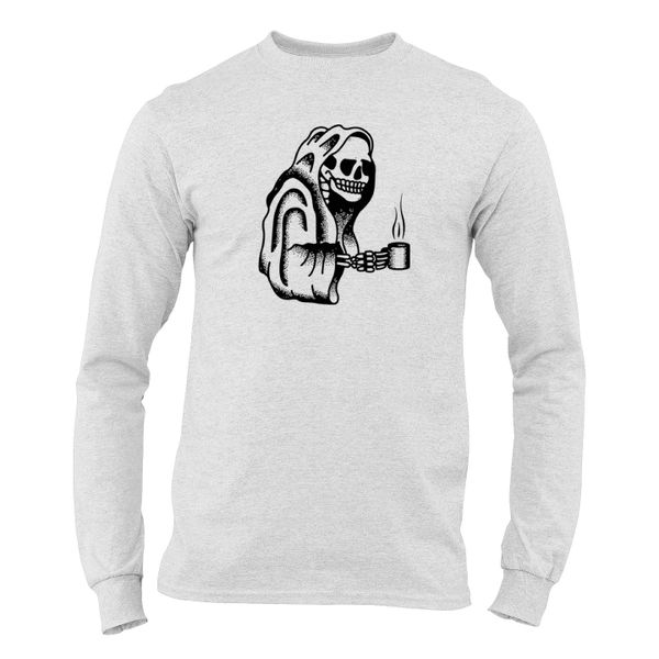 JuiceBubble Coffee Skull Mens Long Sleeve Shirt