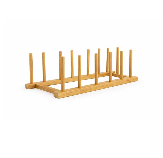 Natural Bamboo Dish Rack 6 Slot Plate Holder | Eco-Friendly Kitchen Stand