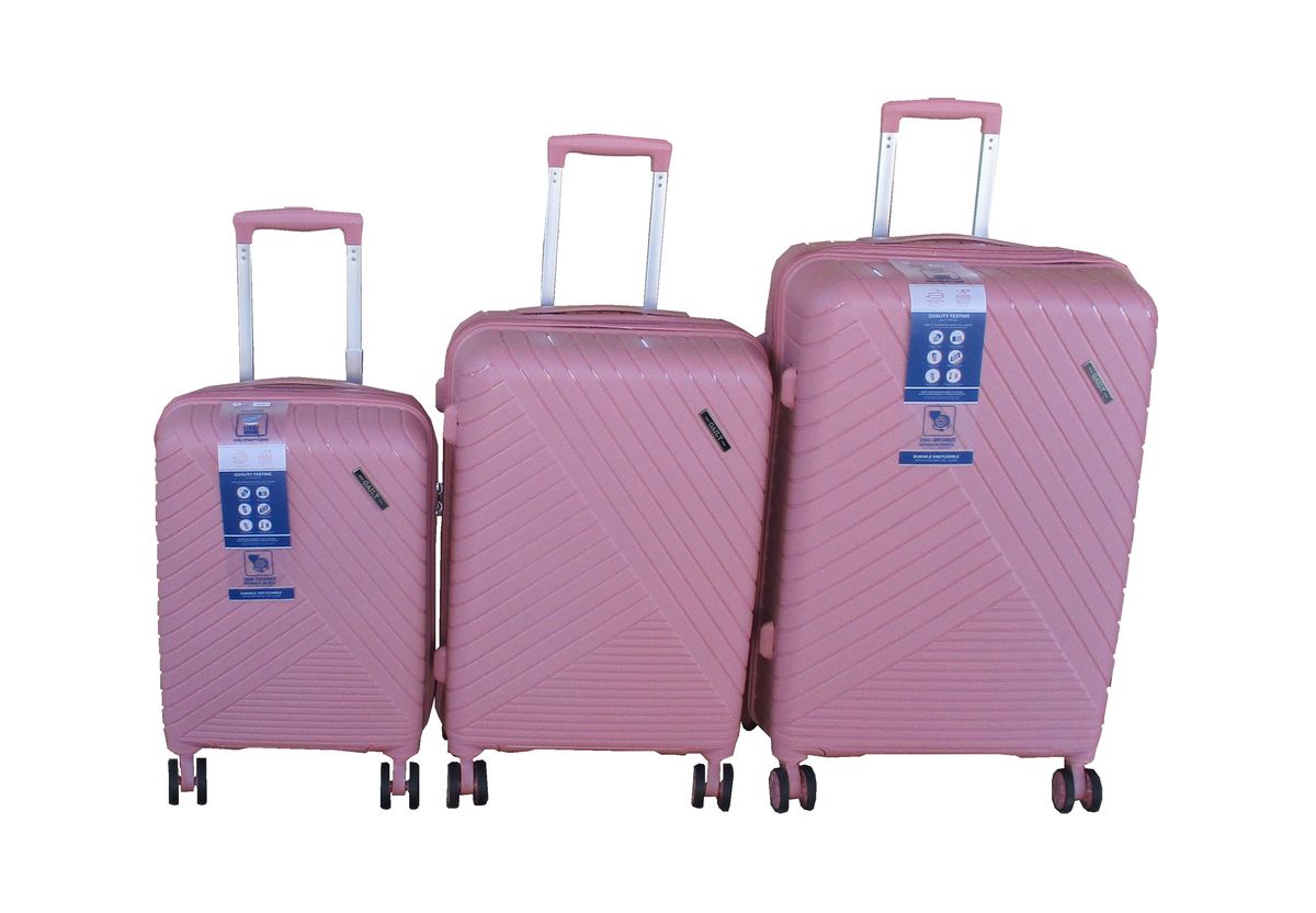 Unbreakable 3 Piece Pink Hardshell Trolley Luggage Set Spinner