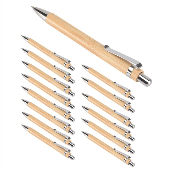 15 Pieces Bamboo Retractable Ballpoint Pen Black Ink 1 mm Office Products P