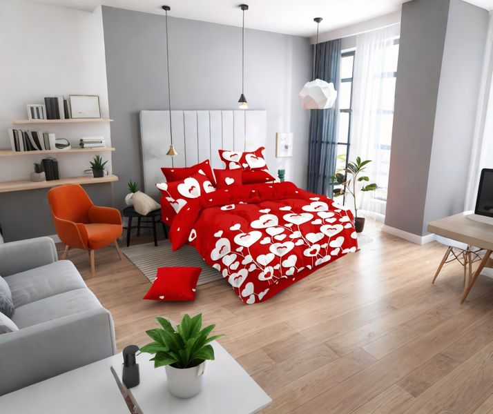 Red, White Polyester Hearts All tc Duvet Cover 6 Piece