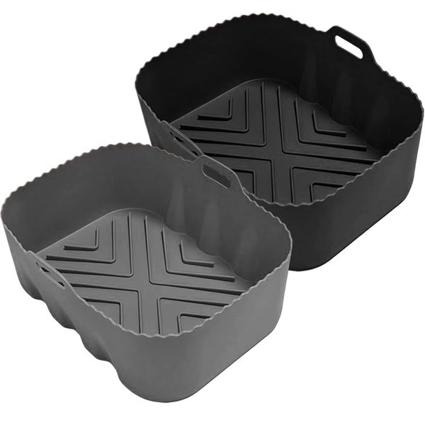 2 Pack Silicone Air Fryer Basket Liners Non Stick Reusable with Handle