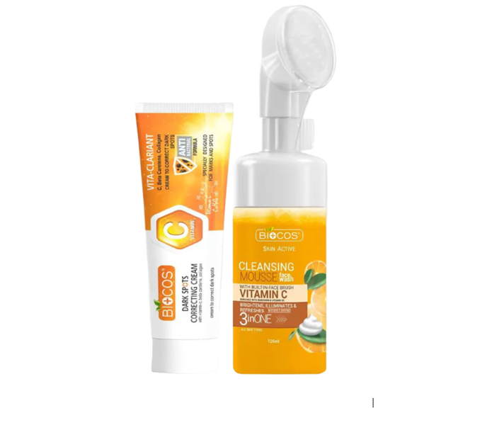 BioCos Vitamin C Brightening Combo - Face Mousse Wash &amp; Dark Spots Cream