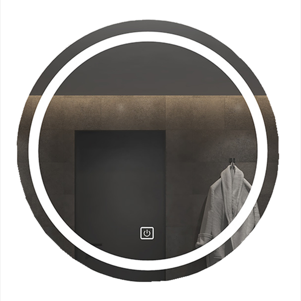 Circular bathroom mirror with LED light and touch screen 50cm x 50cm