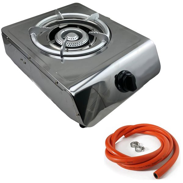Stainless Steel Single Plate Gas Stove with Pipe &amp; Hose Clamps