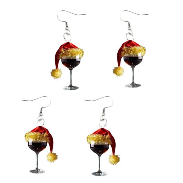 2Pairs Christmas Hat Wine Glass Earrings Creative Designs