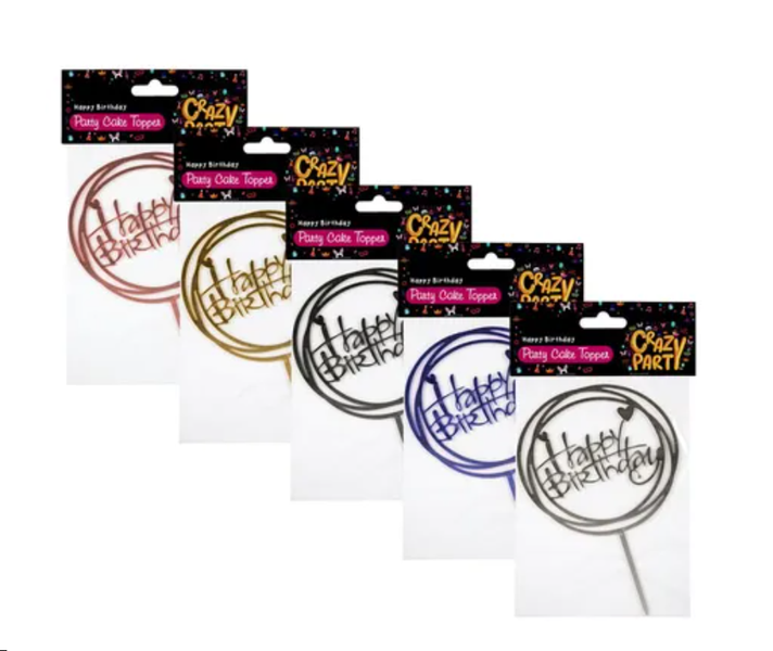 Crazy Party - Round Happy Birthday Cake Topper x 5