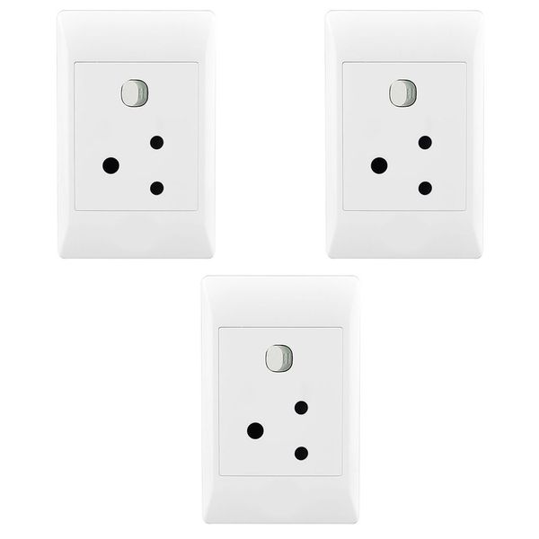 16A 2X4 Single Socket with Switch - 3 Pack
