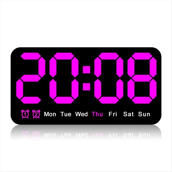 Large Digital Wall Clock 9.5 Inch Led Alarm Clock with Digits Purple