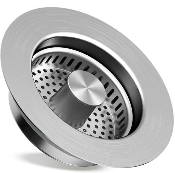 3-in-1 Kitchen Sink Drain Strainer, Stainless Steel Pop Up Sink Stopper - 2 Piece