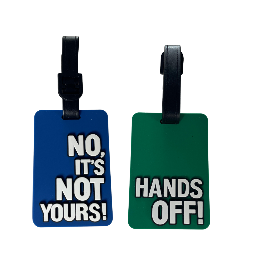 Travel Mate "Hands Off" and "No It's Not Yours" Rubber Luggage Tag Set