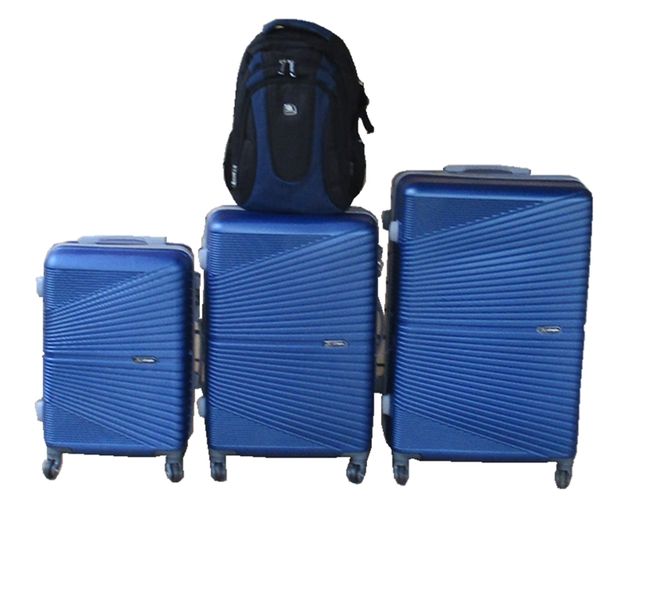 Blue 3-Piece ABS Hard Shell Luggage Set + Black &amp; Navy Travel Backpack