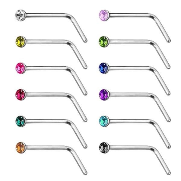 Stainless Steel Nose Studs L shape Rings Piercing Bars Set - 60 Piece