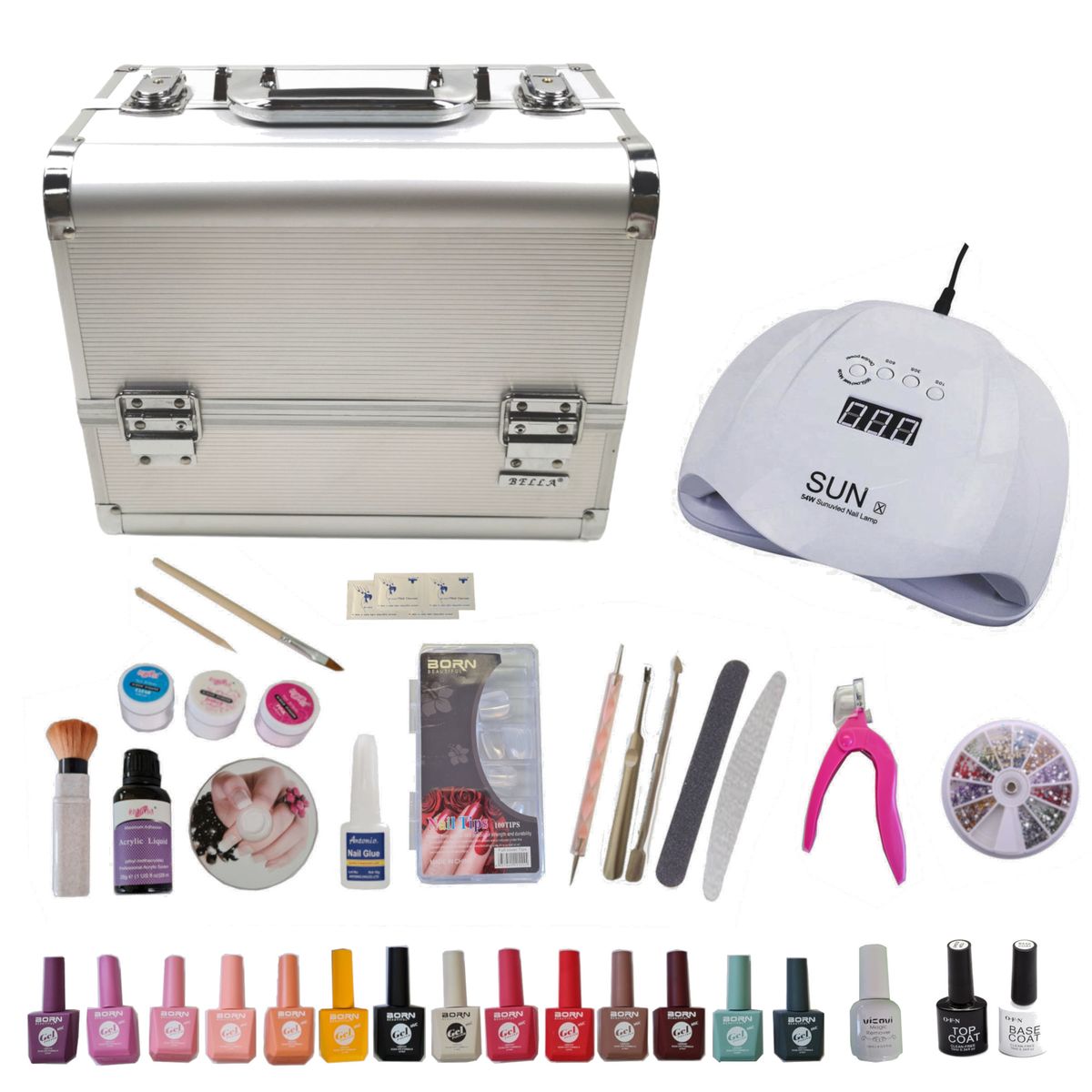 UV Gel Nail Kit with 14 Colors & Nail Accessories & Silver Case39