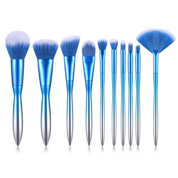 Glamorous Gradient 10 Piece Conventional Makeup Brush Set - Blue &amp; Silver