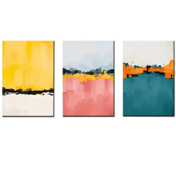 Canvas-Art-3 pieces Yellow , Red &amp; Blue Coulorful Abstract Wall Art