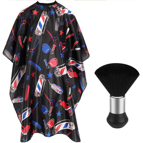 Hair Cutting Barber Cape Set, Hairdressing Gowns with Neck Duster Brush