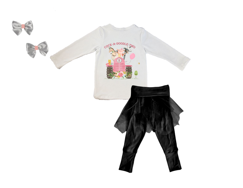 Second Birthday-Shirt/Pants/Built-In Tutu &amp; Hair Clips - Farmer