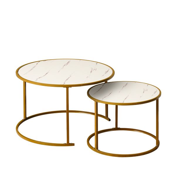 BUC Nesting Coffee Table Set, Accent Table End Table 2 Piece - White/ Black