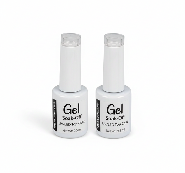 Healthglow Gel Nail Polish Top Coat 9.5ml - Durable UV/LED Finish - 2 Pack