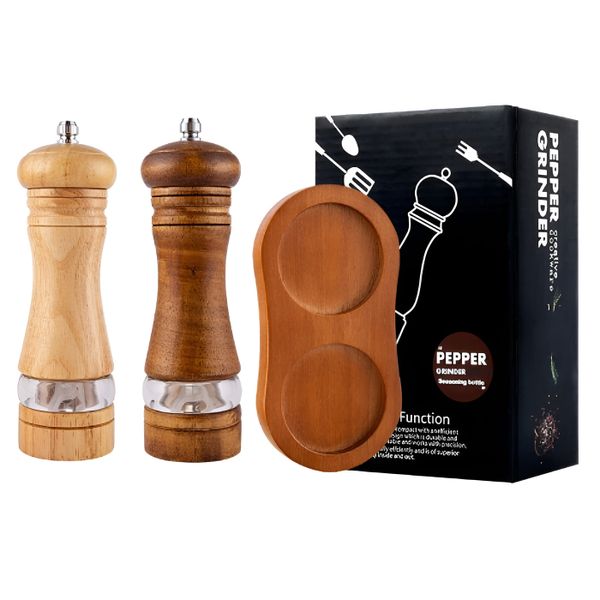 Natural Rubberwood &amp; Ceramic Pepper Grinder with 14.8cm Base - Brown