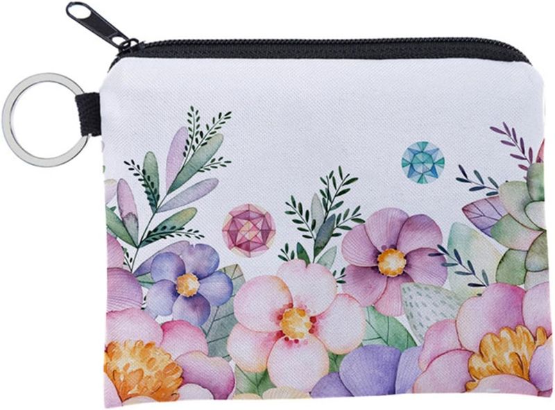 Floral Print Coin Purse Portable Clutch Wallet Key Bag