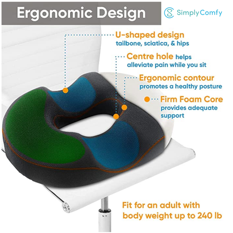 Cool Gel Memory Foam Donut Seat Support Cushion Pillow For Office