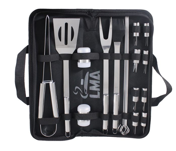 LMA Stainless Steel 18 Piece Braai Utensil Set w Shakers &amp; Corn Holders In Bag