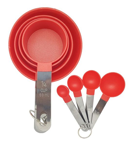 8 Piece Measuring Cups and Spoons Set with Stainless Steel Handle and Hook
