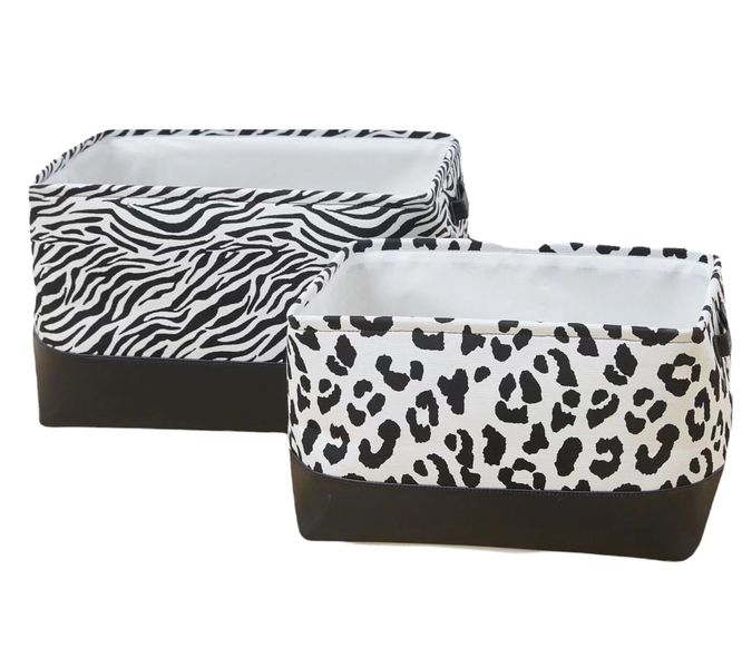 2PCS Leopard Print Heavy Duty Collapsible Home Storage Basket Laundry Bag