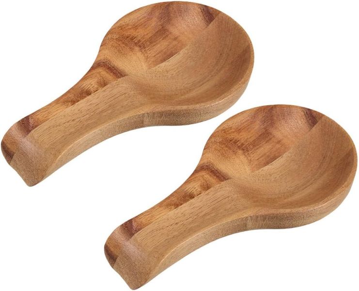 Spoon Rest Set 2pcs, Acacia Wood Kitchen Utensil Holder for Stove Top