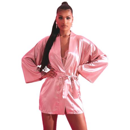 blush pink satin robe