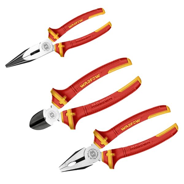 Wadfow - 3 Pce Insulated VDE Plier Set with Fully Insulated Handles