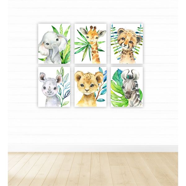 Safari Animals in Leaves - A4 - 21cm x 29cm -6 Set