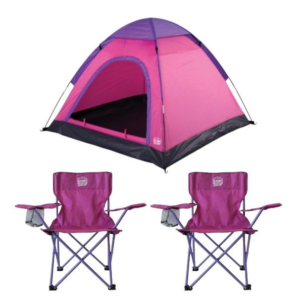 Campmaster Junior Adventure Camping Tent &amp; 2 Junior Chair - Pink