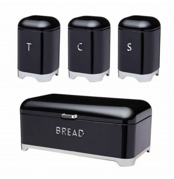 Bread Bin &amp; Canister Set 4 Piece Retro
