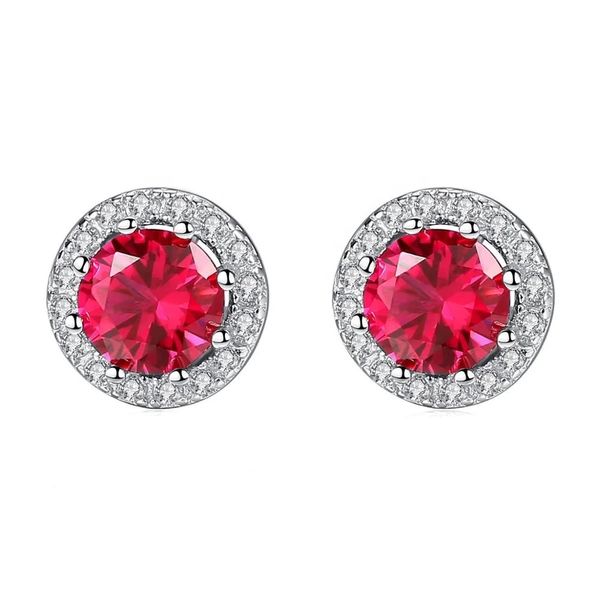 Luxury Round Red Ruby Brilliant Stud Earrings for Women