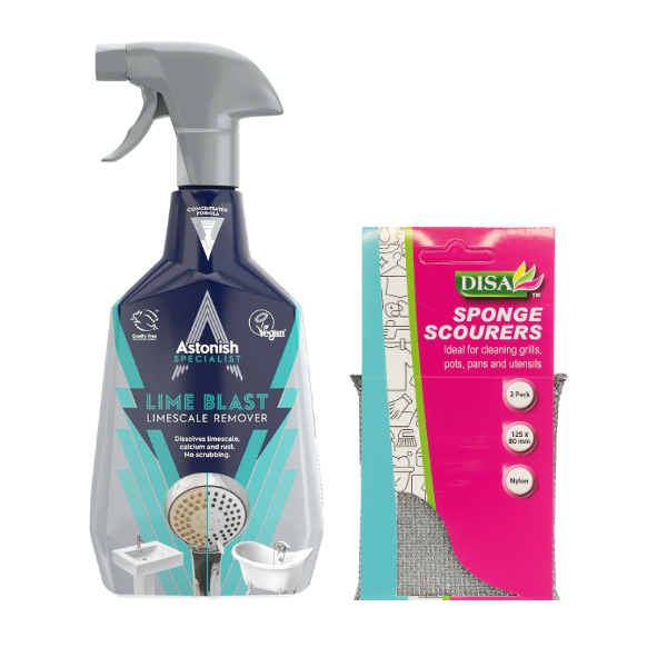 Astonish Lime Blast Limescale Remover | Disa Sponge Scourer 2 Pack- Combo