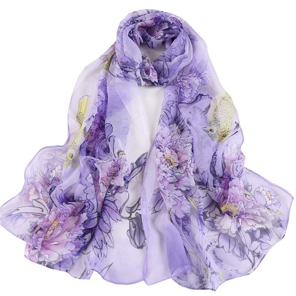 Women's Floral Scarves Chiffon Flowers Birds Printed Scarf